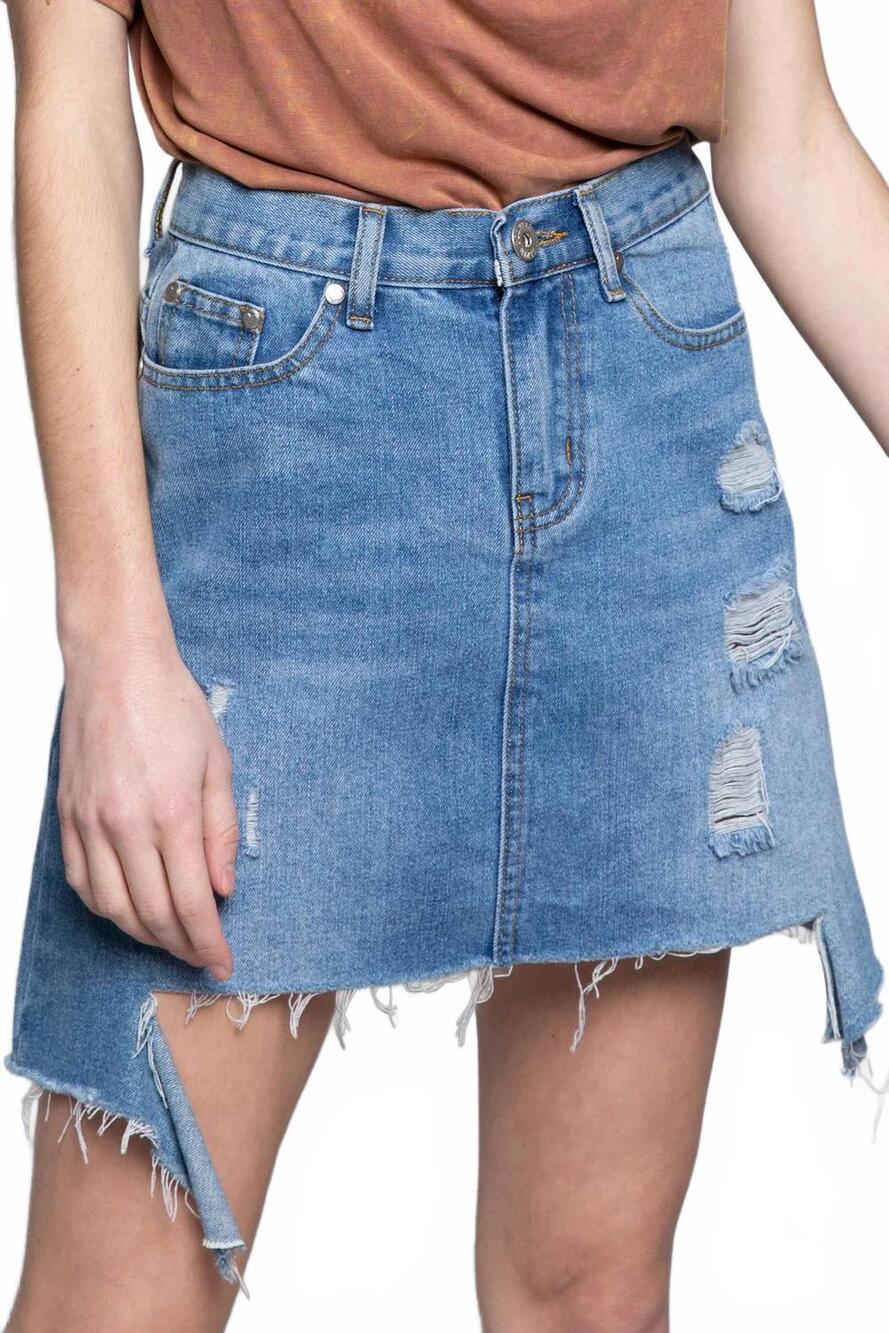 NEW POL distressed denim mini skirt in blue